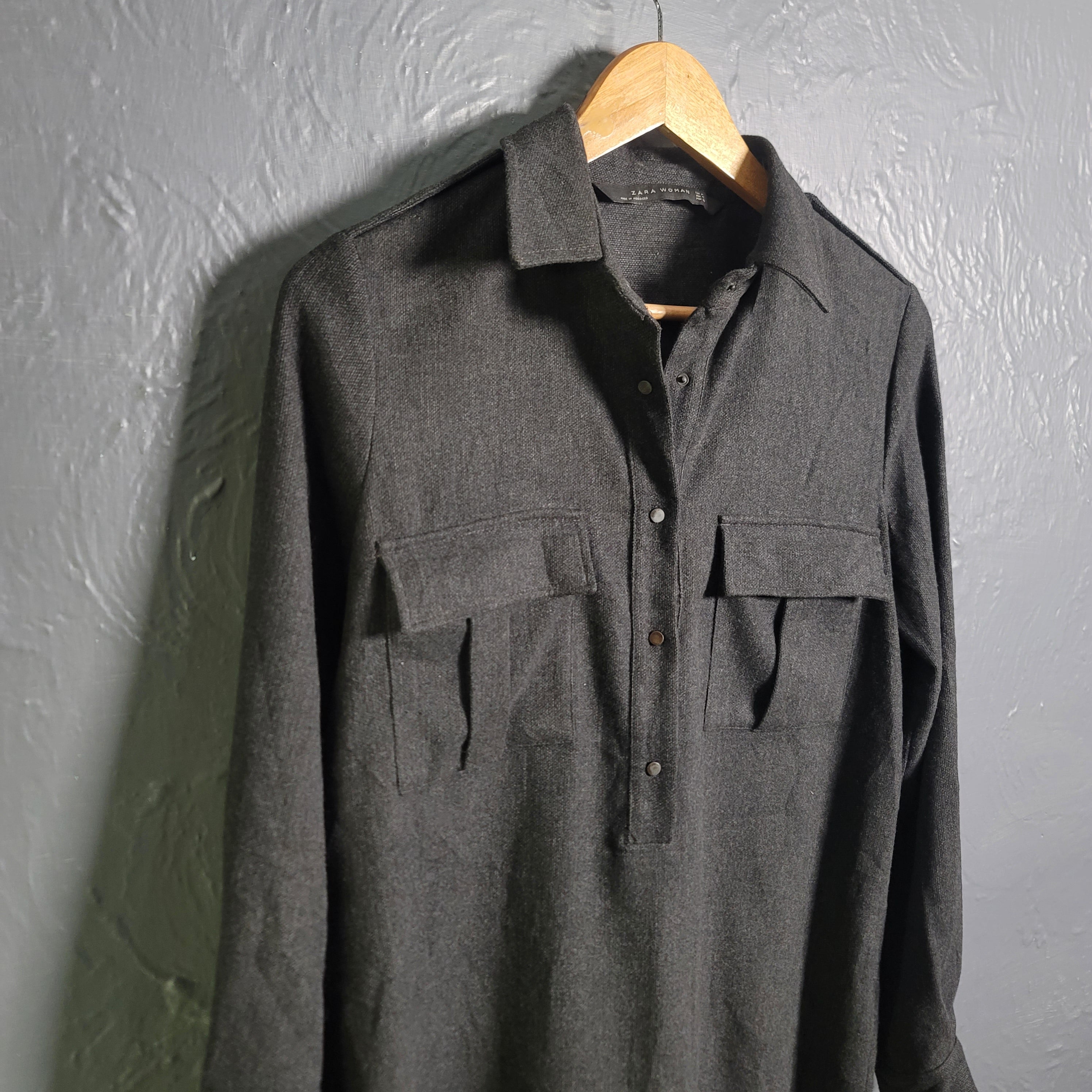 Zara Woman Grey Long Shirt Dress