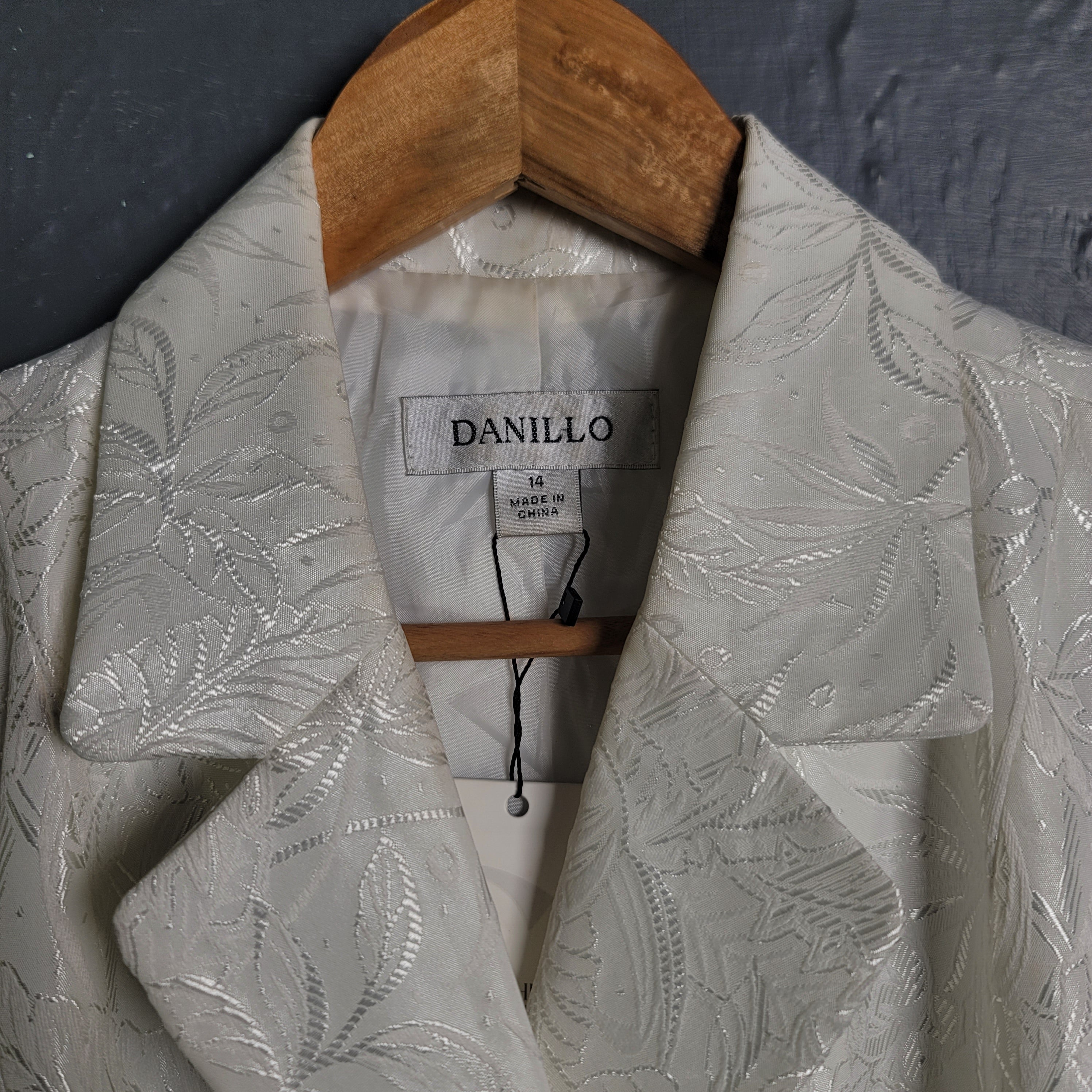 Women's Danillo sparkling white floral designer jacket with rhinestone trimmed fabric buttons