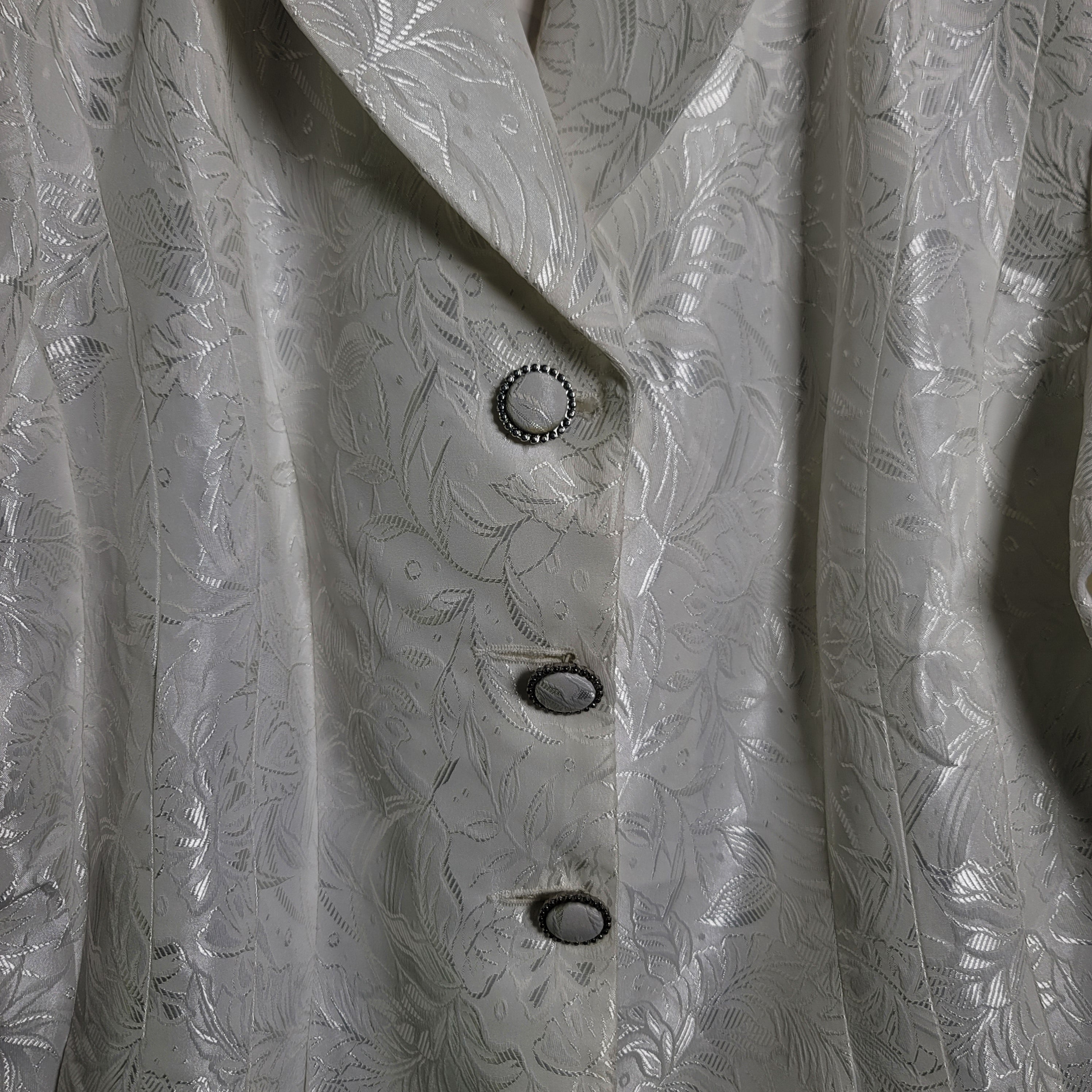 Women's Danillo sparkling white floral designer jacket with rhinestone trimmed fabric buttons