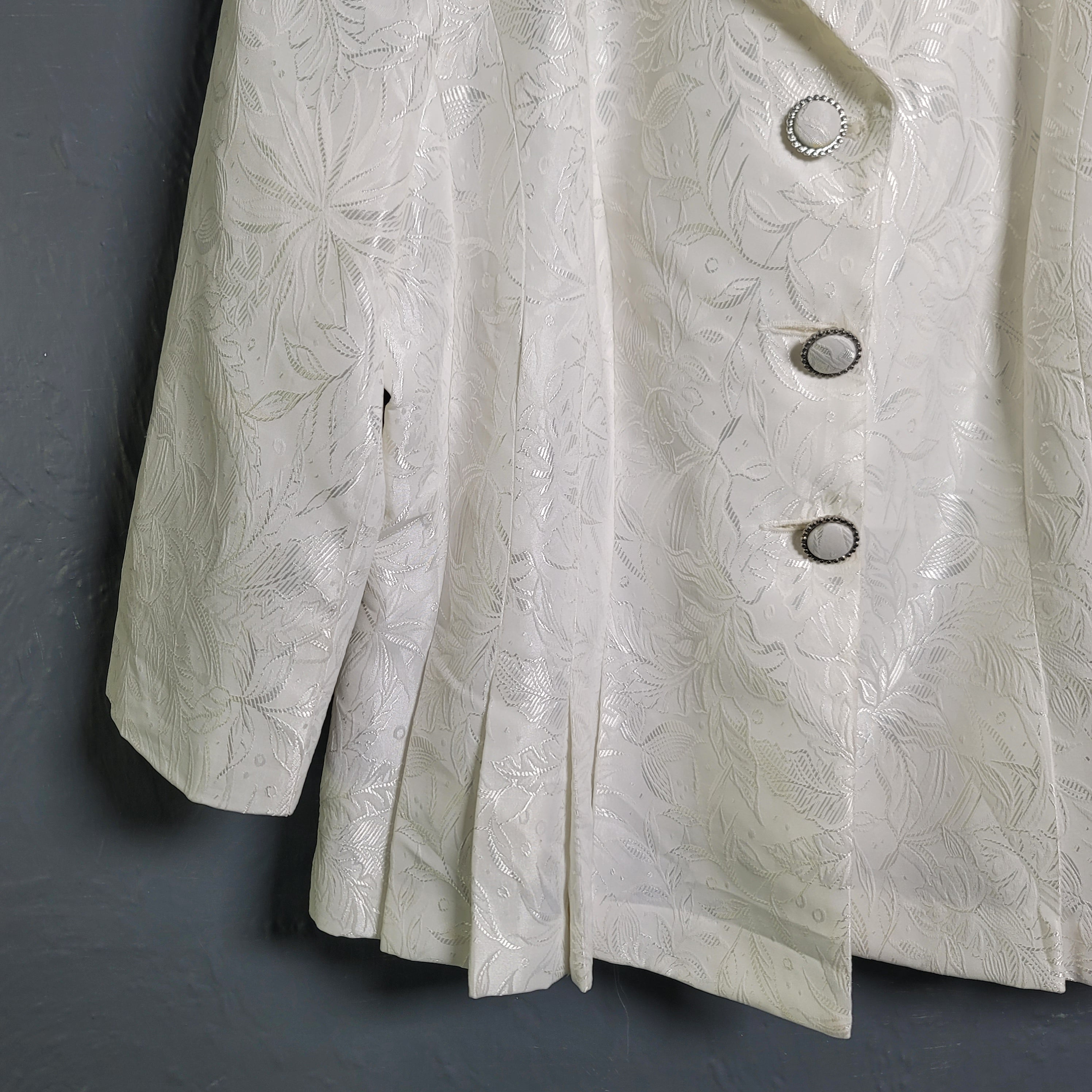 Women's Danillo sparkling white floral designer jacket with rhinestone trimmed fabric buttons