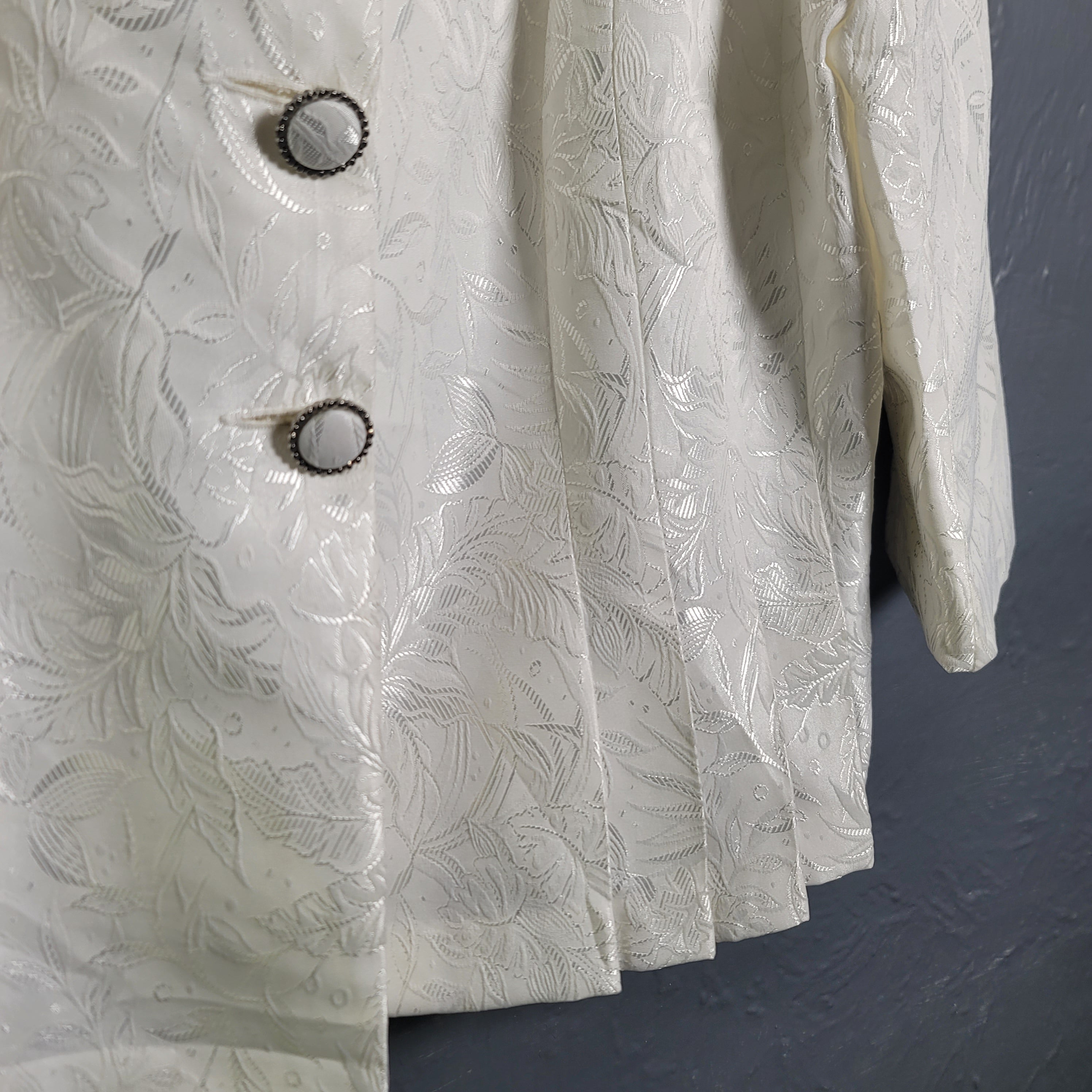 Women's Danillo sparkling white floral designer jacket with rhinestone trimmed fabric buttons