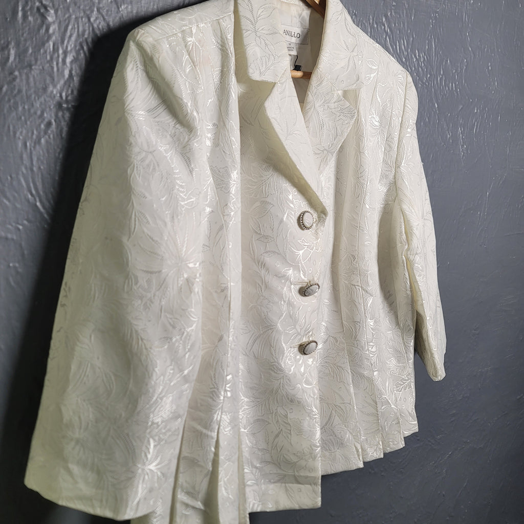 Women's Danillo sparkling white floral designer jacket with rhinestone trimmed fabric buttons