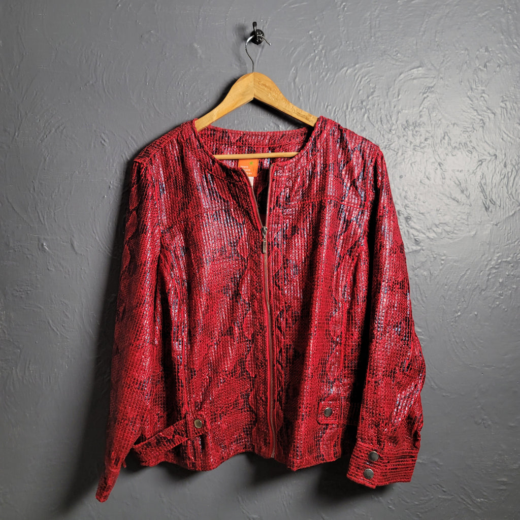 Red Python Textured Hearts of Palm  Fashion Jacket