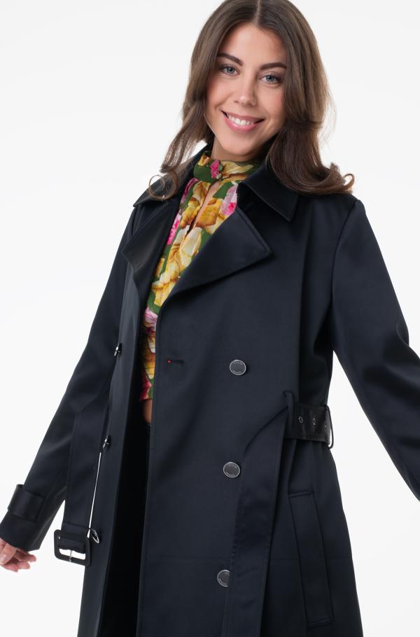 Women's Dark Navy Blue Satin Shiny Trench Coat