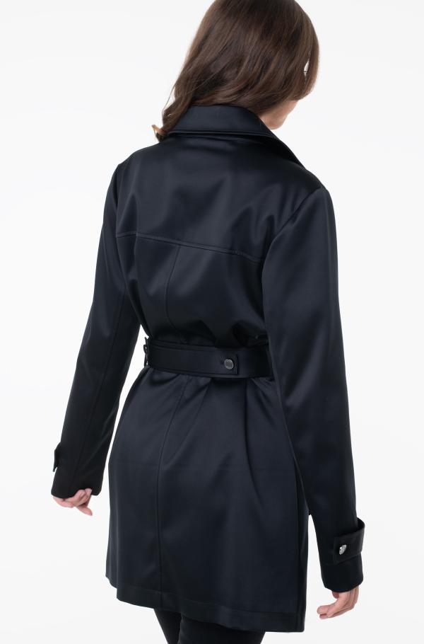 Women's Dark Navy Blue Satin Shiny Trench Coat
