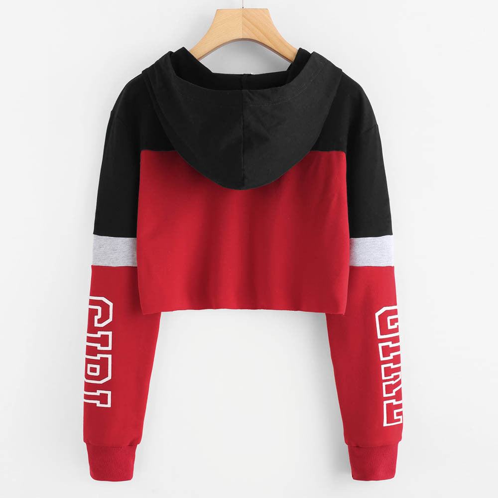 Women's Red & Black Cropped Hooded Sweatshirt