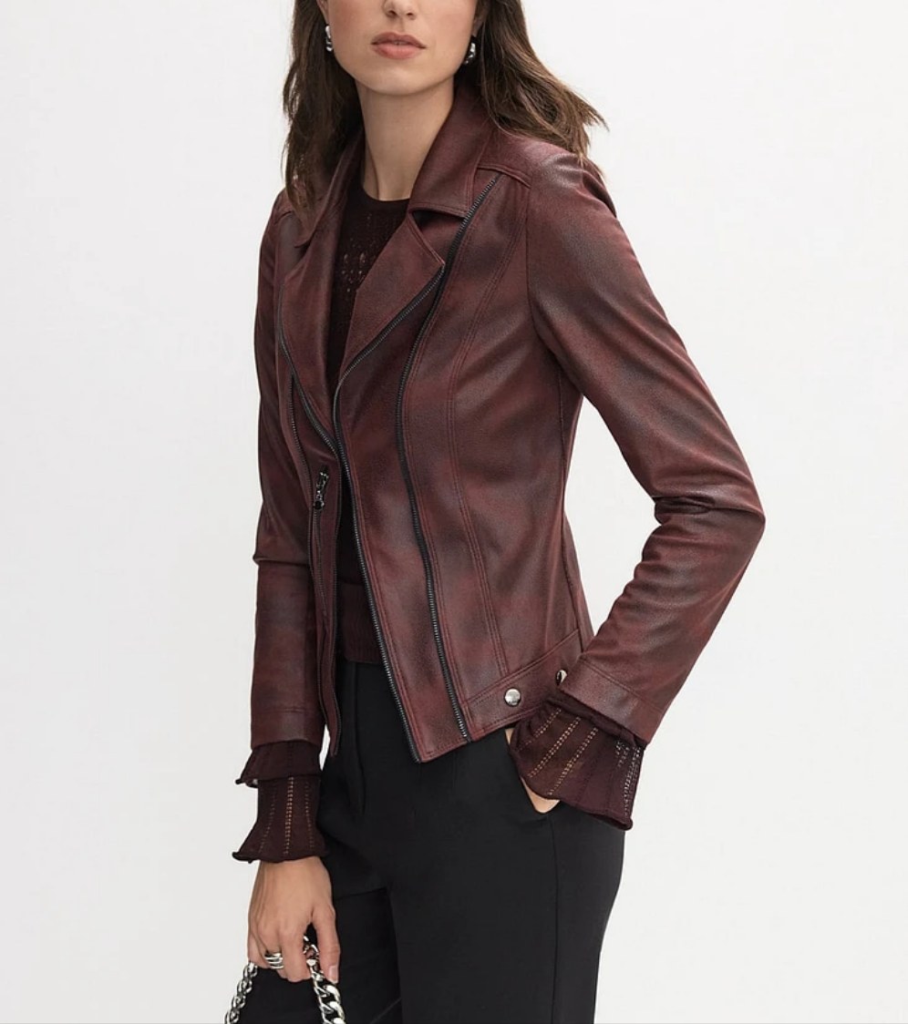 Women's Burgundy Red Vex Faux Leather Jacket - THE GREY AREA