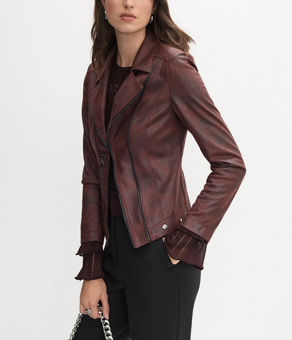 Women's Burgundy Red Vex Faux Leather Jacket - THE GREY AREA