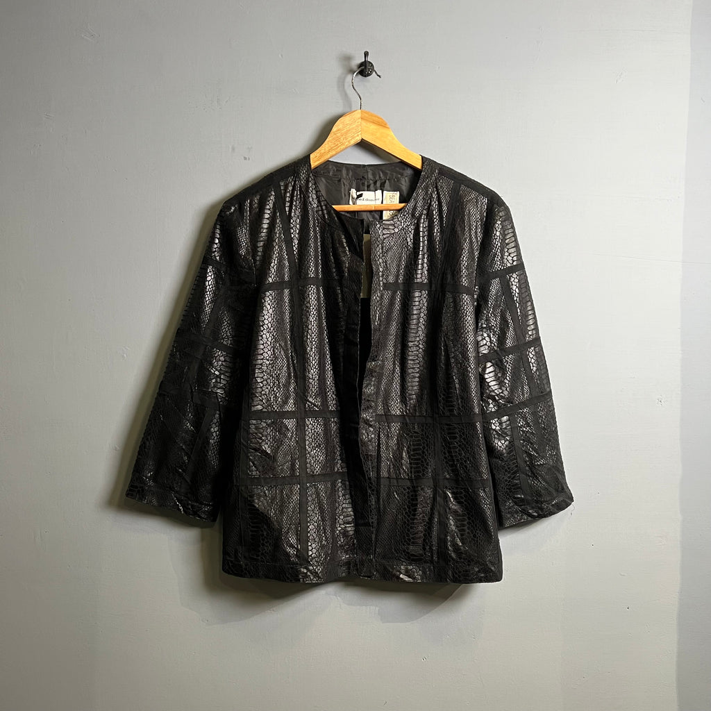 Vintage Textured Window Pane Two-Tone Black Blazer (Alfred Dunner) - THE GREY AREA