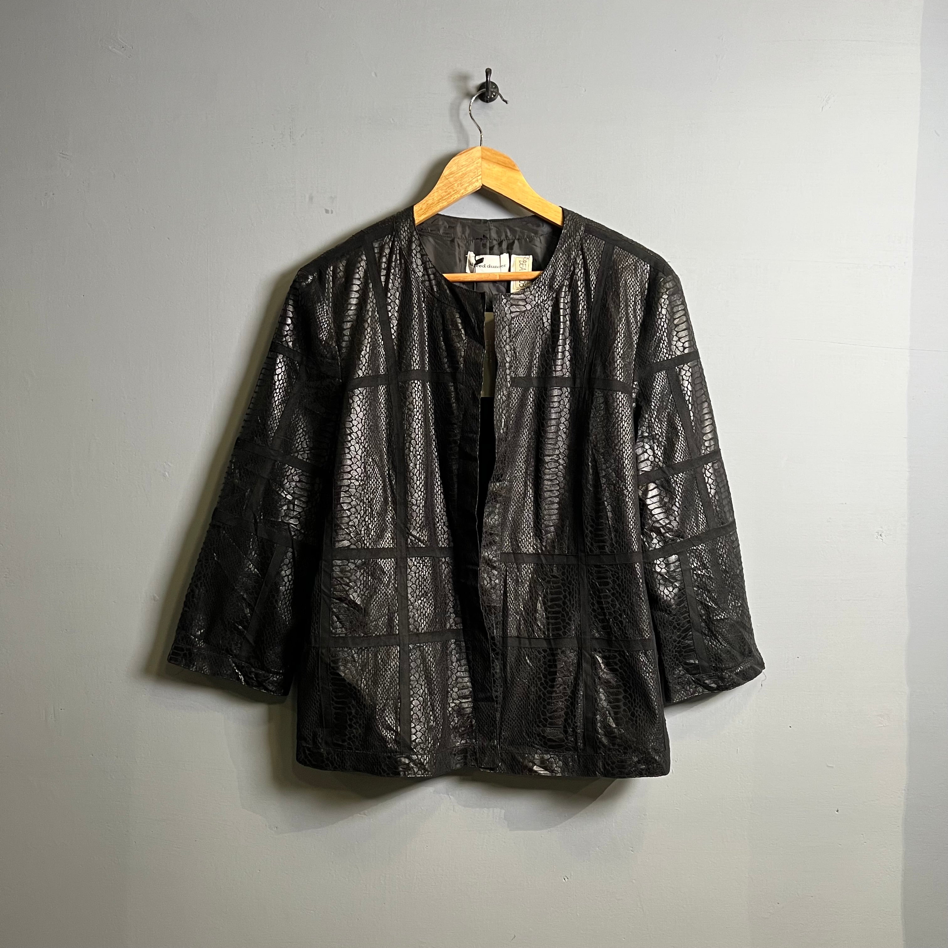 Vintage Textured Window Pane Two-Tone Black Blazer (Alfred Dunner) - THE GREY AREA