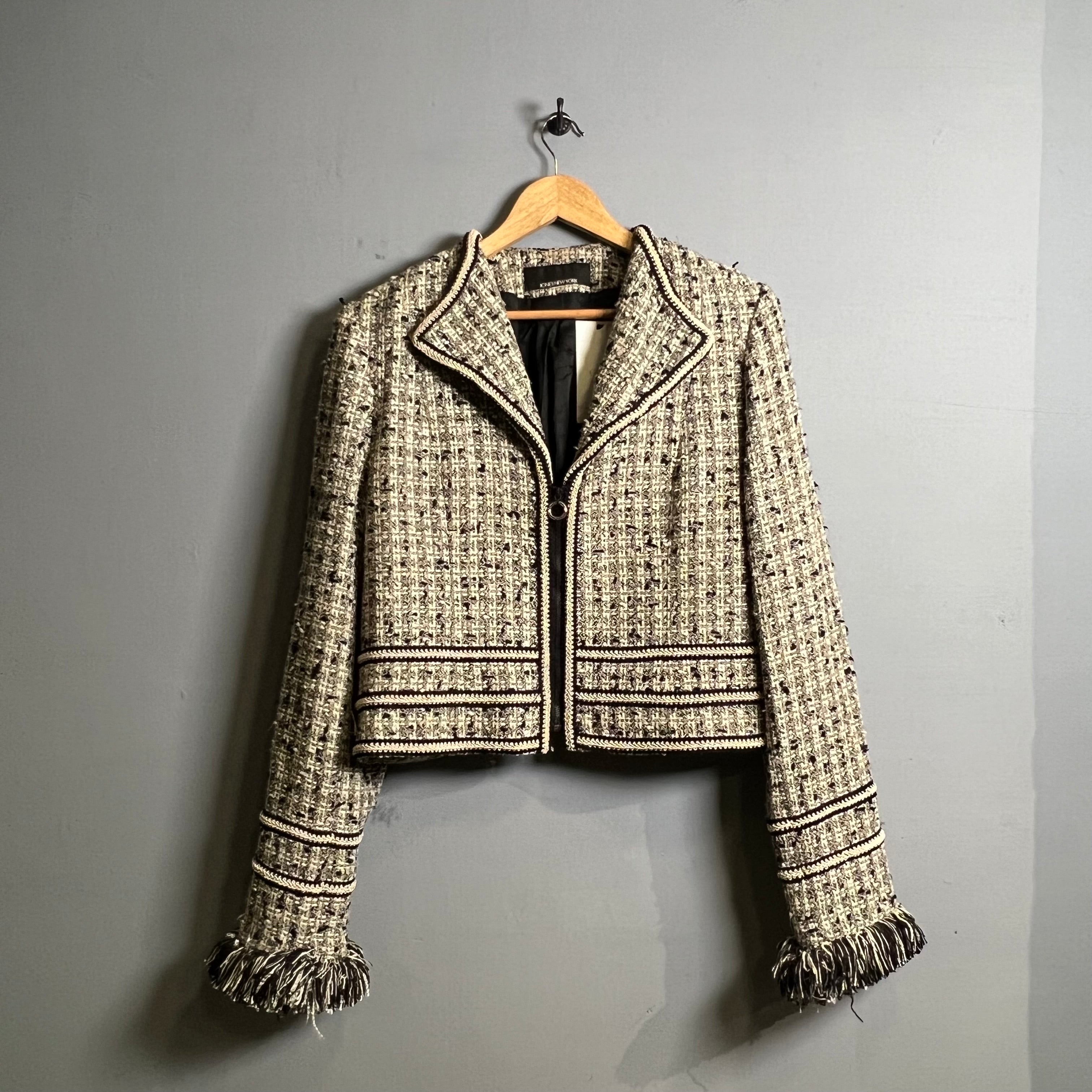 Tweed and embroidered designer Jacket Zippered Top (Jones New York) - THE GREY AREA