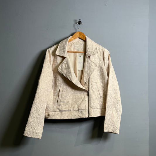 Cream & Gold  Brocade Metallic Moto Jacket Zip Up ( A New Day) - THE GREY AREA