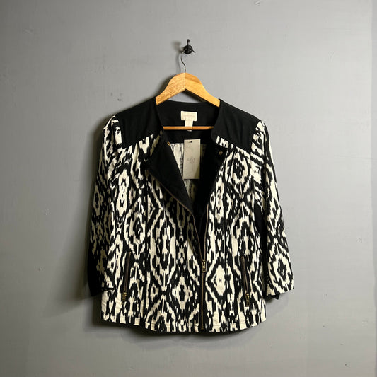 Ikat Designer Black-And-White Moto Jacket (Chicos) - THE GREY AREA