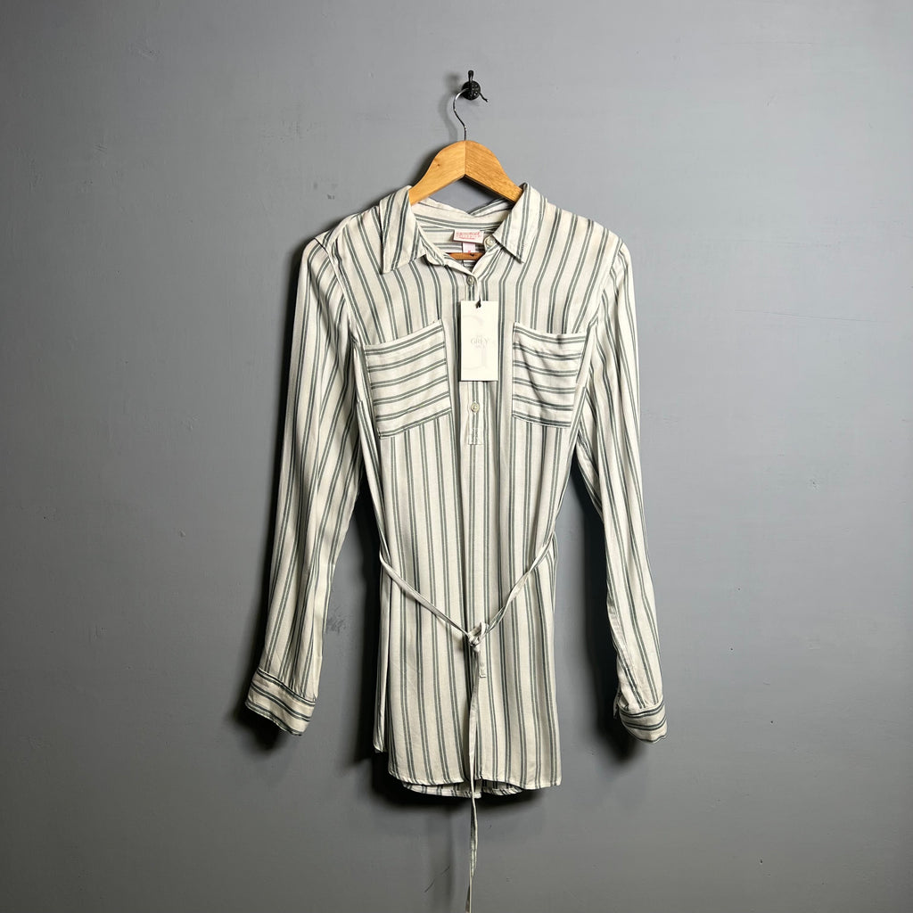 White & Green striped Button-up Maternity Shirt (Isabel Maternity) - THE GREY AREA