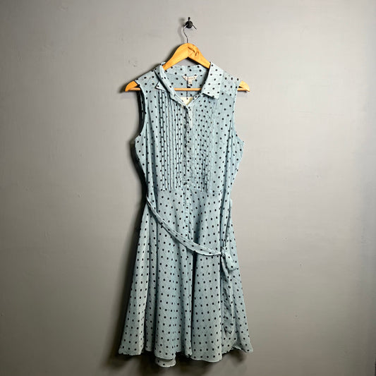 Light blue pin tuck sleeveless shirt dress with polka dots (Nanette Lapore) - THE GREY AREA