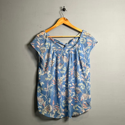 Blue Floral Print Sleeveless Top(Lauren Conrad) - THE GREY AREA