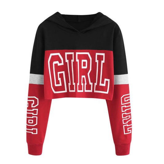 Women's Red & Black Cropped Hooded Sweatshirt