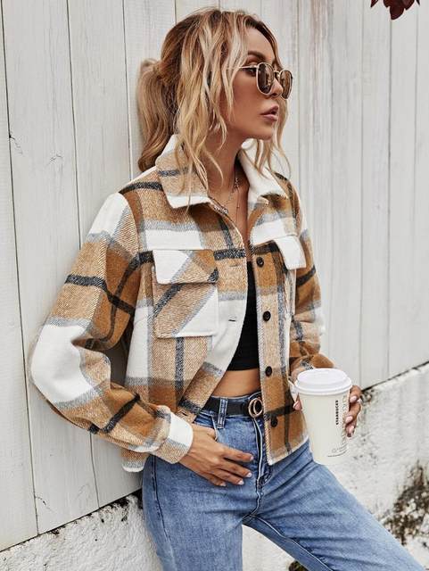 SHEIN Frenchy Plaid Flap Pocket Shacket
