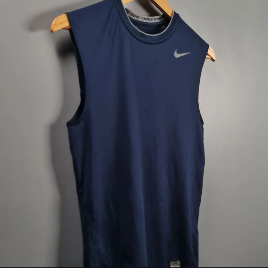 Navy Blue Dri-Fit compression sleevless sport T-shirt - THE GREY AREA