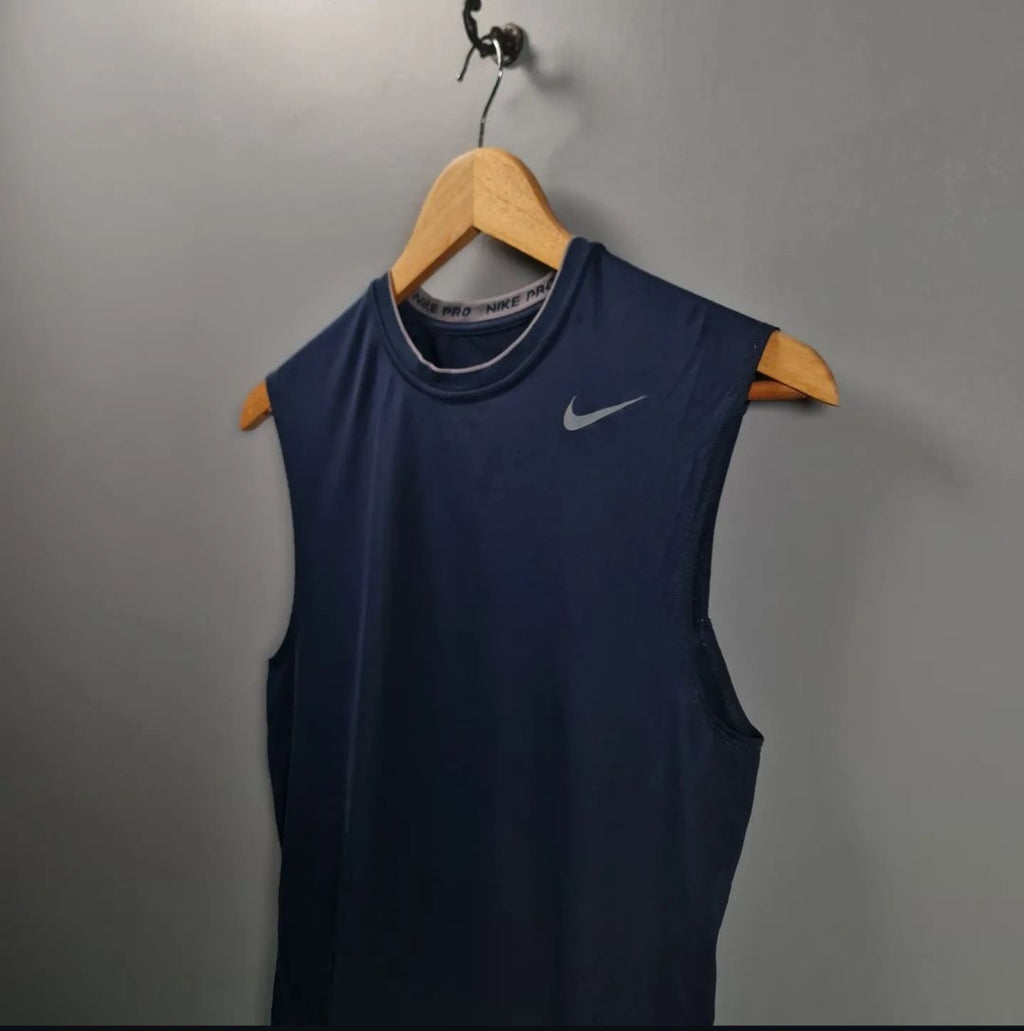 Navy Blue Dri-Fit compression sleevless sport T-shirt - THE GREY AREA