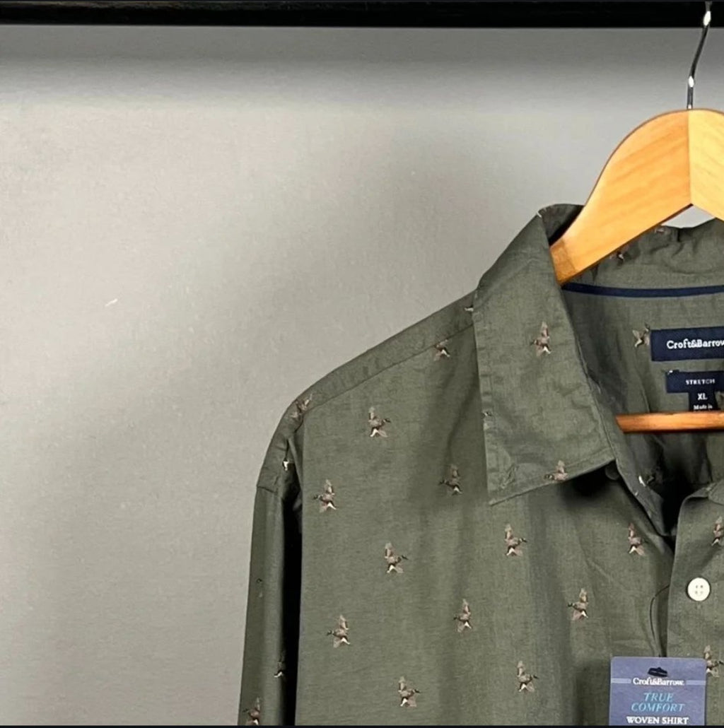 New printed premium Olive Green Shirt (Croft&Borrow) - THE GREY AREA