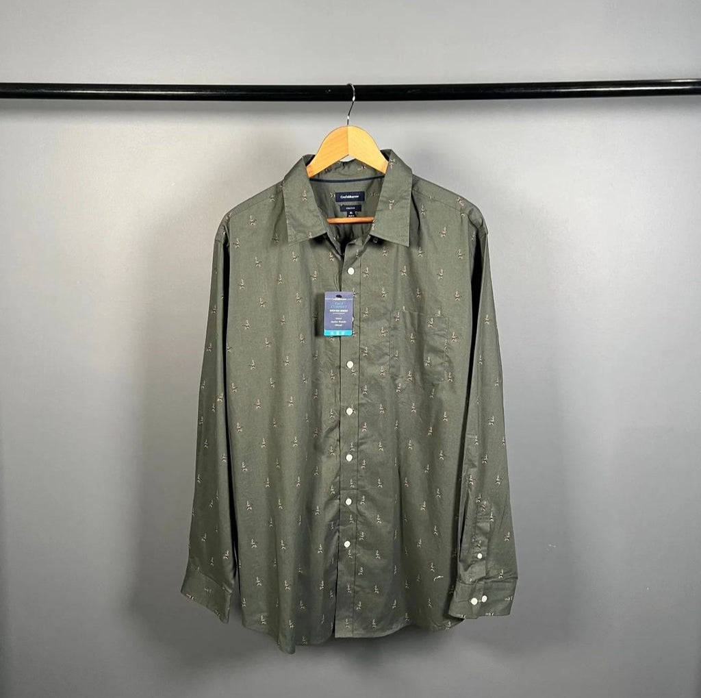 New printed premium Olive Green Shirt (Croft&Borrow) - THE GREY AREA