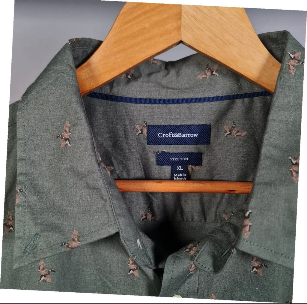 New printed premium Olive Green Shirt (Croft&Borrow) - THE GREY AREA
