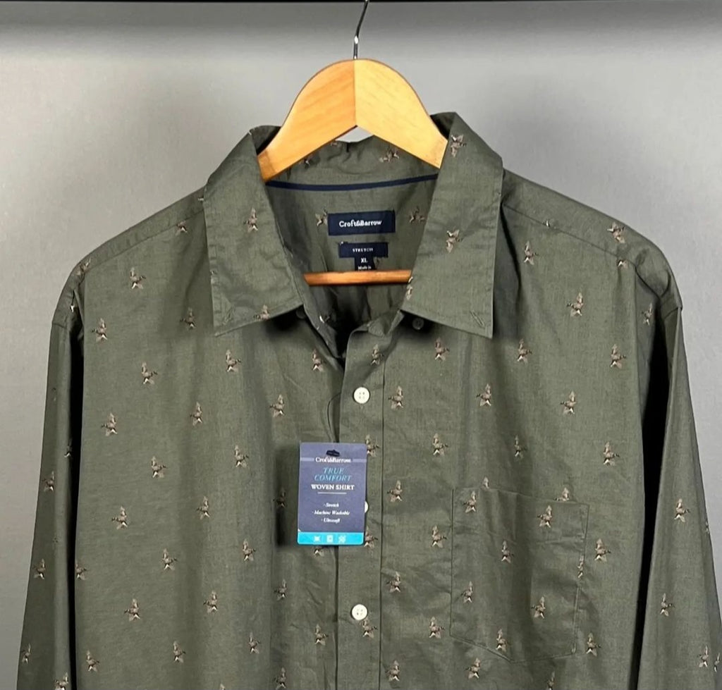 New printed premium Olive Green Shirt (Croft&Borrow) - THE GREY AREA