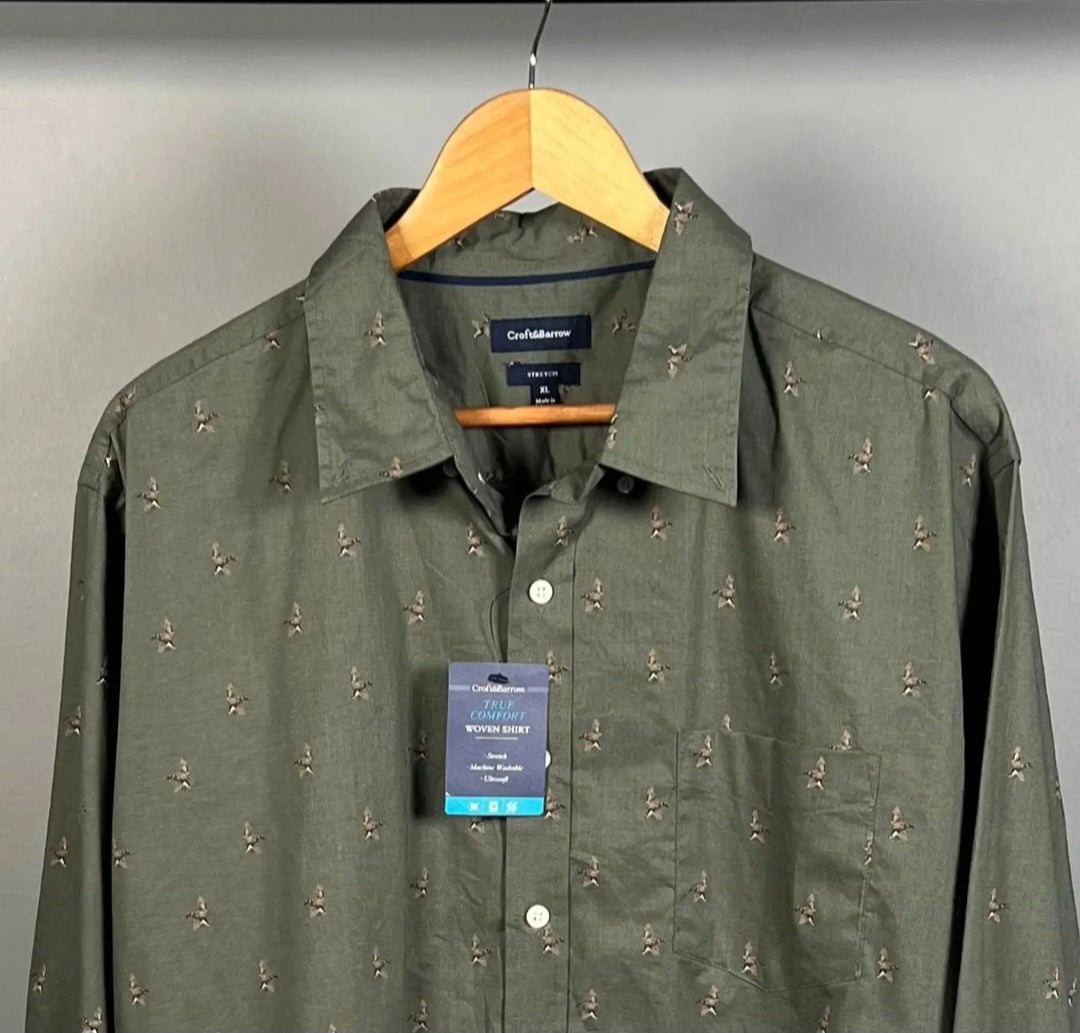 New printed premium Olive Green Shirt (Croft&Borrow) - THE GREY AREA