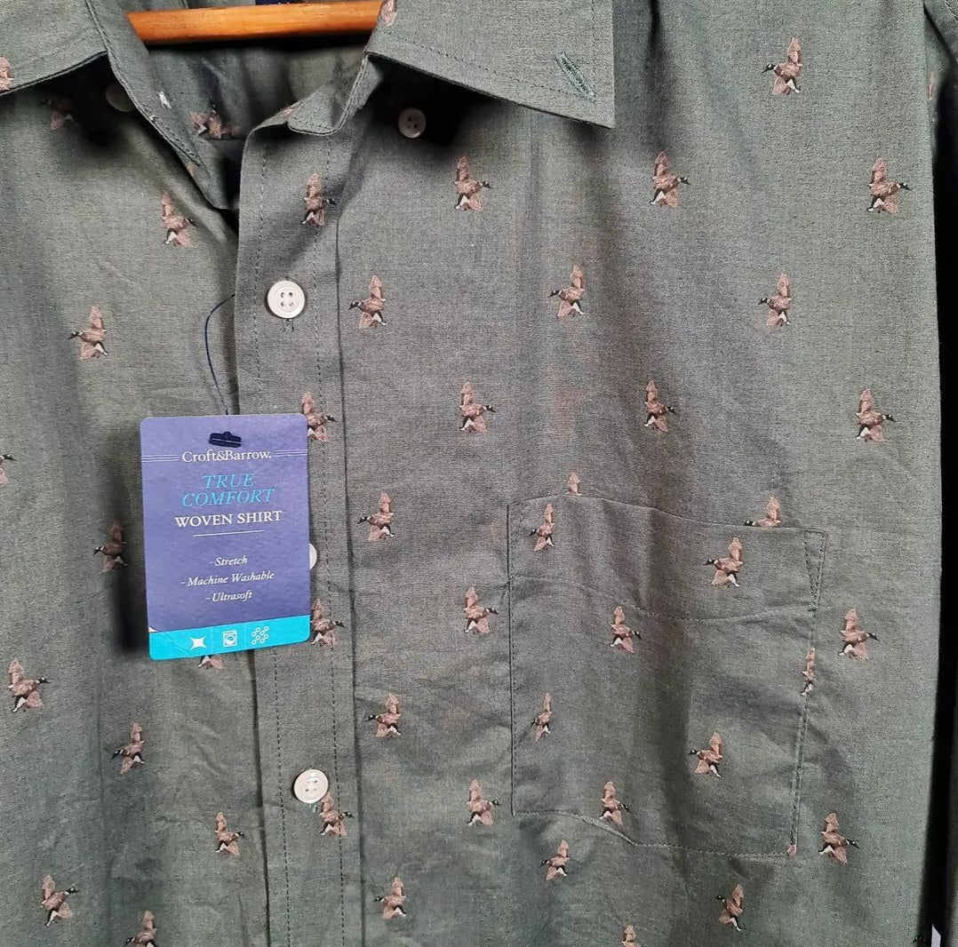 New printed premium Olive Green Shirt (Croft&Borrow) - THE GREY AREA