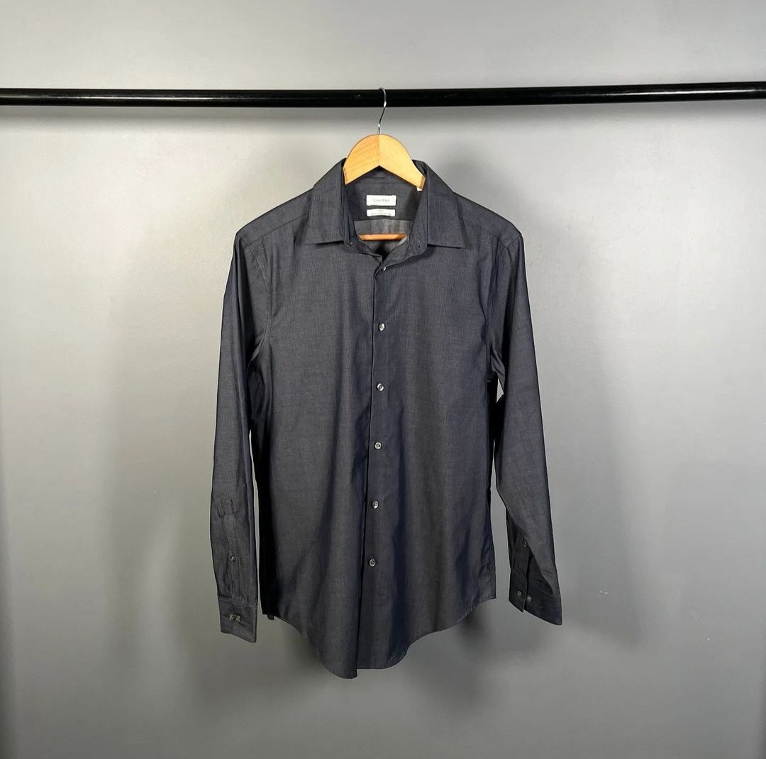 Steel Slim Fit Non-Iron Herringbone Dress Shirt (Calvin Klein) - THE GREY AREA
