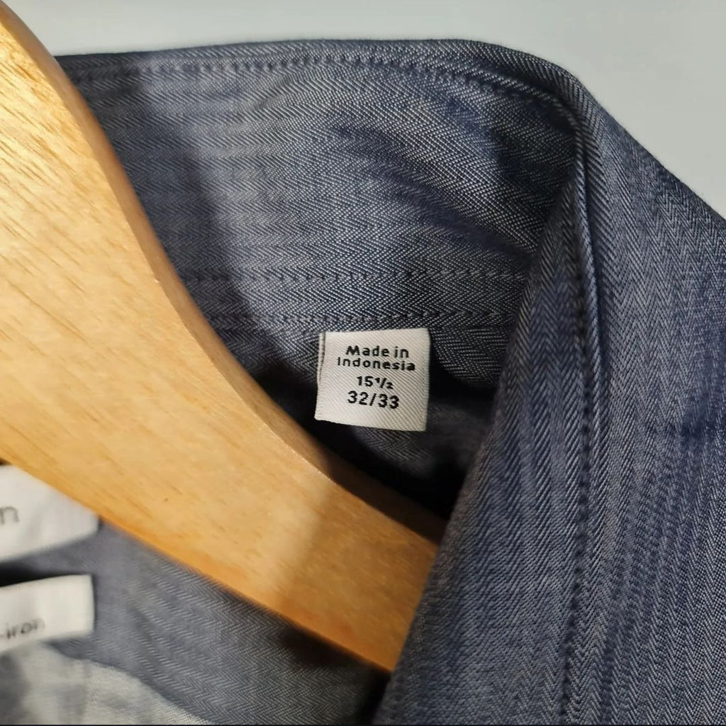 Steel Slim Fit Non-Iron Herringbone Dress Shirt (Calvin Klein) - THE GREY AREA