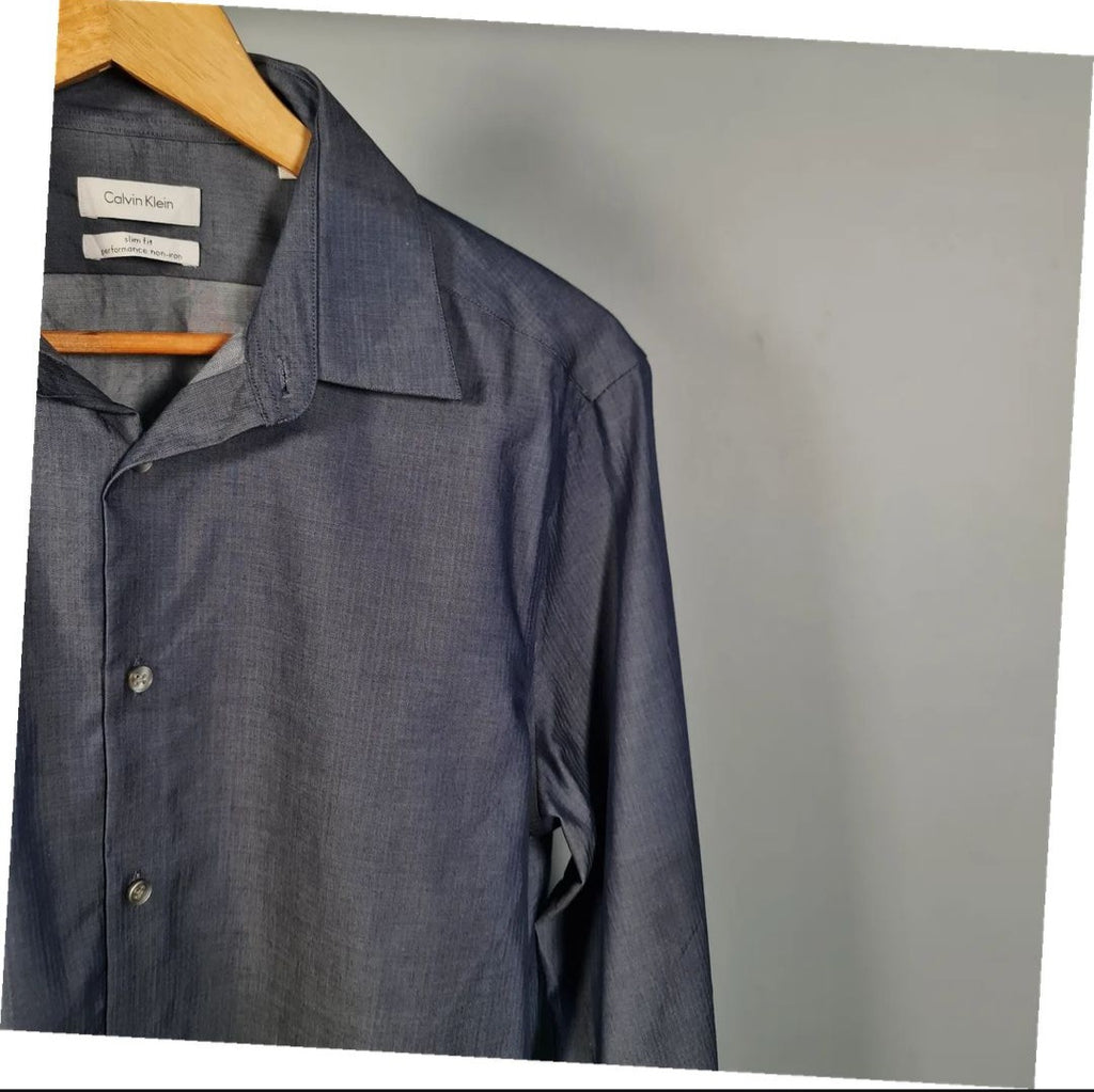 Steel Slim Fit Non-Iron Herringbone Dress Shirt (Calvin Klein) - THE GREY AREA