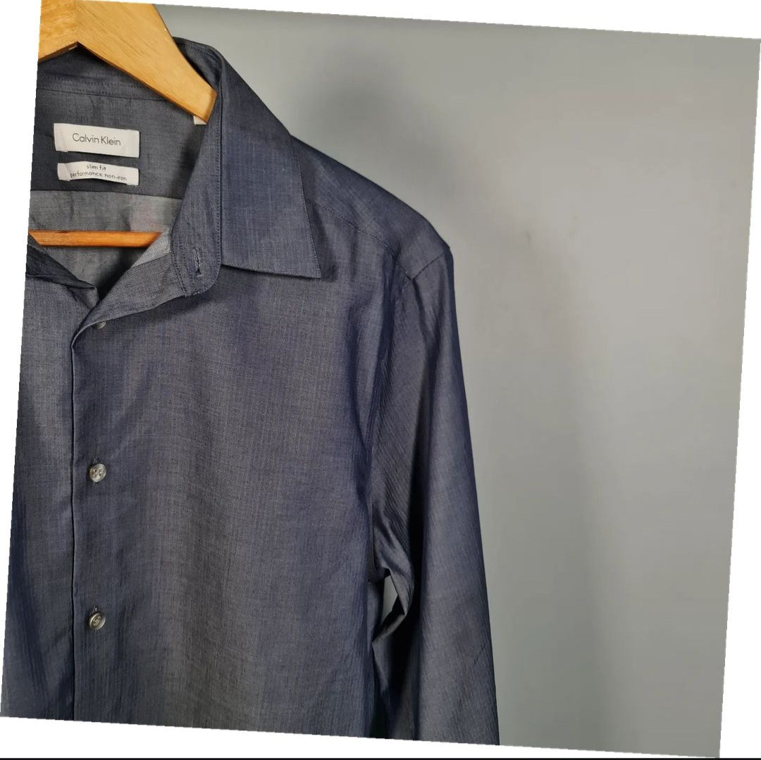 Steel Slim Fit Non-Iron Herringbone Dress Shirt (Calvin Klein) - THE GREY AREA