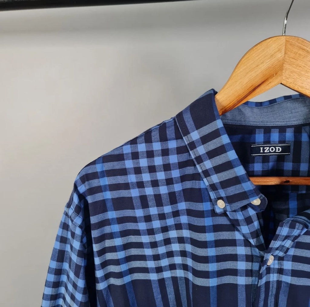 Blue Checks Button-up Casual Shirt (IZOD) - THE GREY AREA