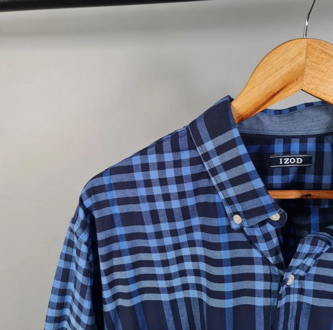 Blue Checks Button-up Casual Shirt (IZOD) - THE GREY AREA