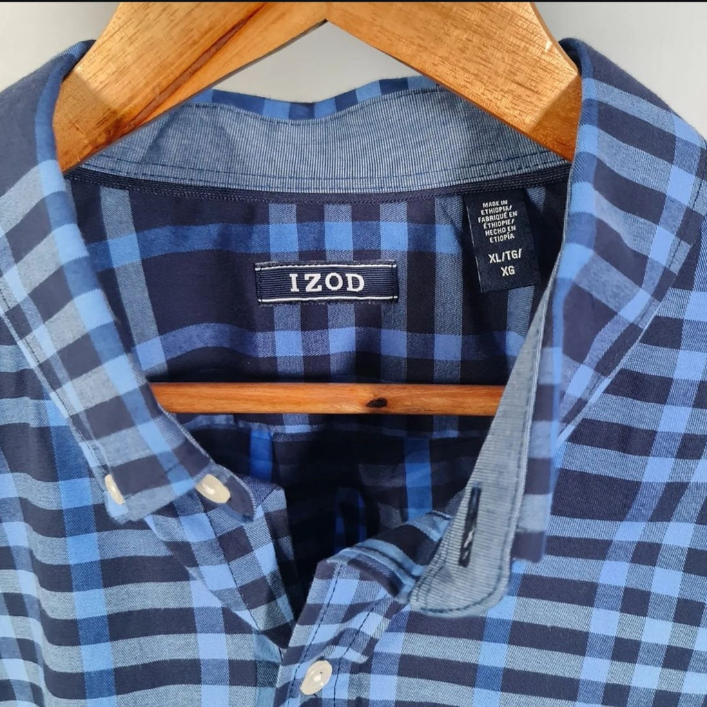 Blue Checks Button-up Casual Shirt (IZOD) - THE GREY AREA