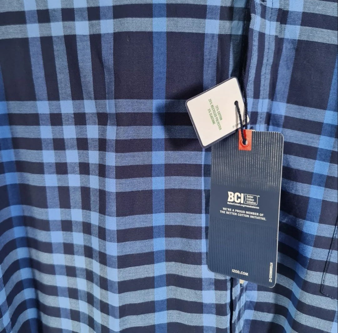 Blue Checks Button-up Casual Shirt (IZOD) - THE GREY AREA