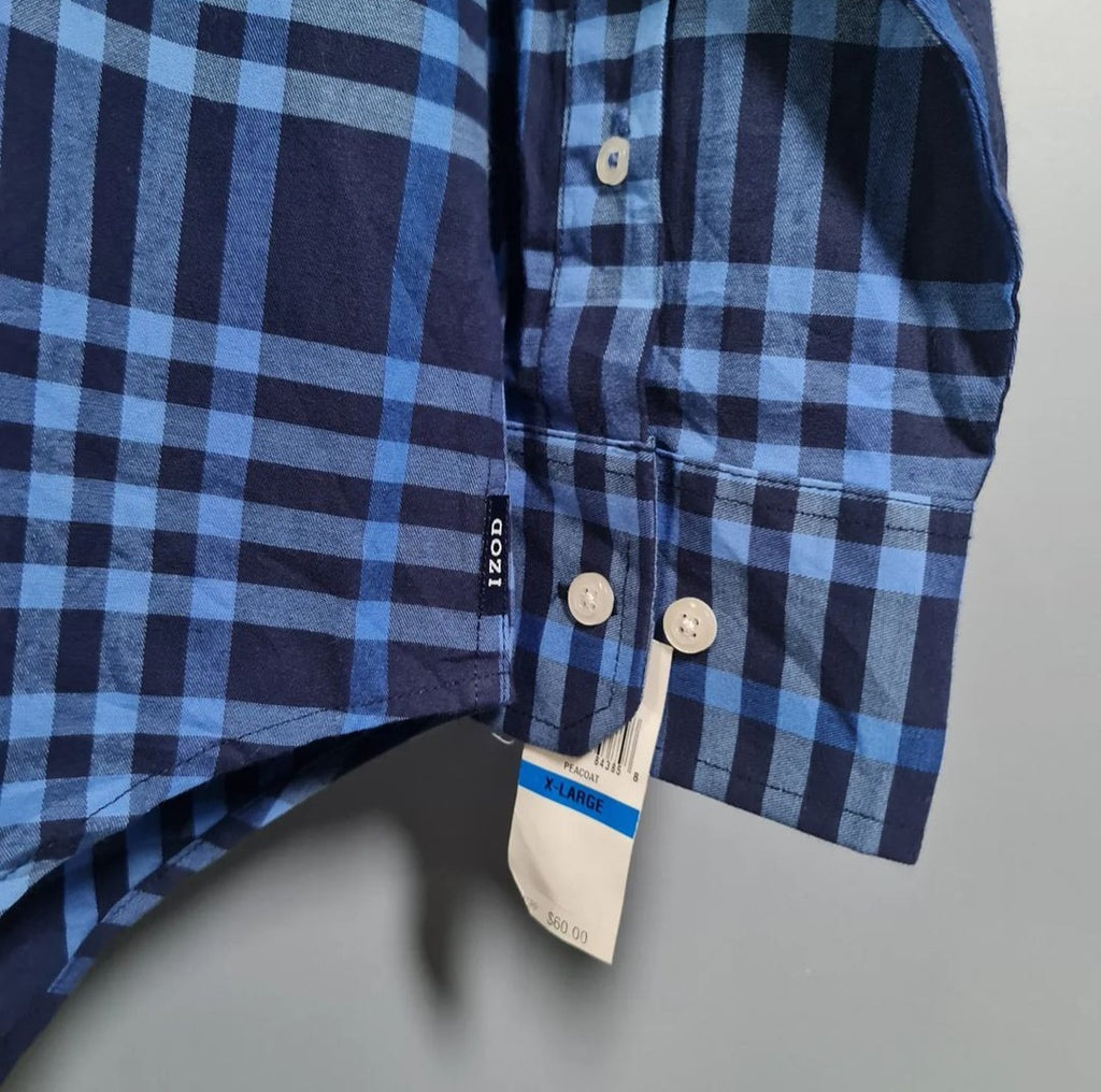 Blue Checks Button-up Casual Shirt (IZOD) - THE GREY AREA