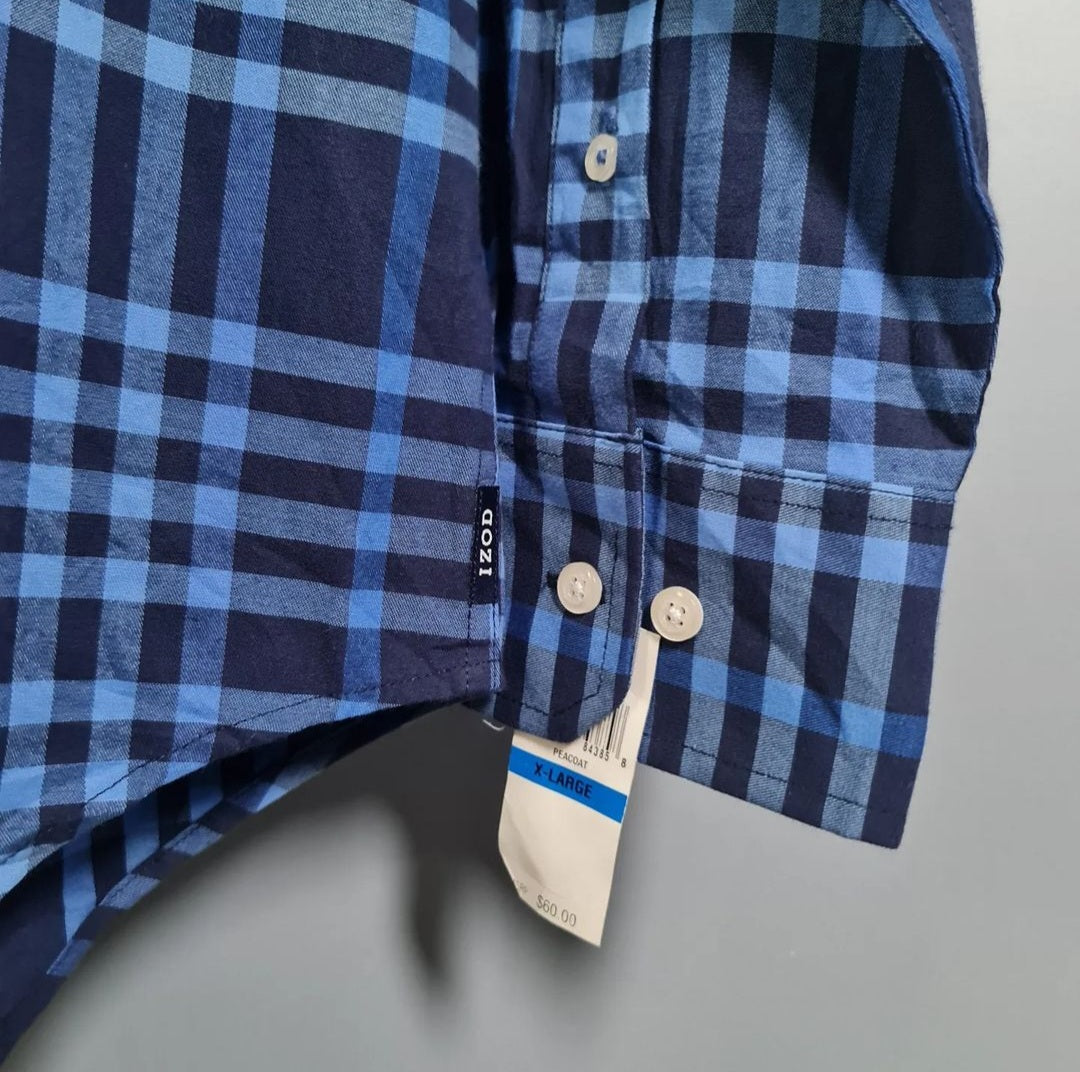 Blue Checks Button-up Casual Shirt (IZOD) - THE GREY AREA
