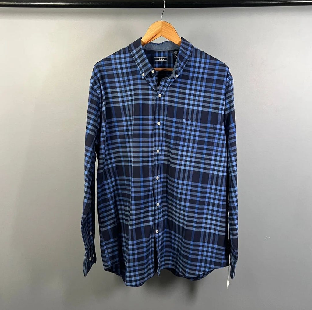Blue Checks Button-up Casual Shirt (IZOD) - THE GREY AREA