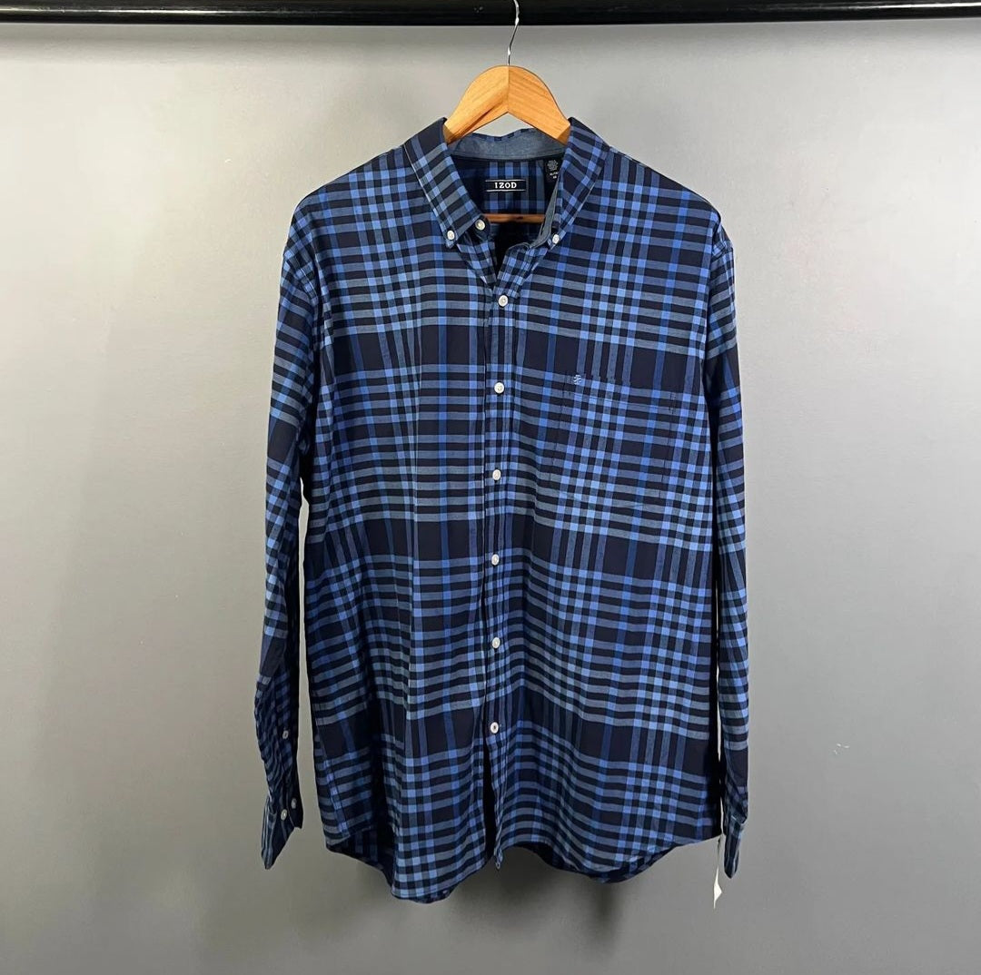 Blue Checks Button-up Casual Shirt (IZOD) - THE GREY AREA