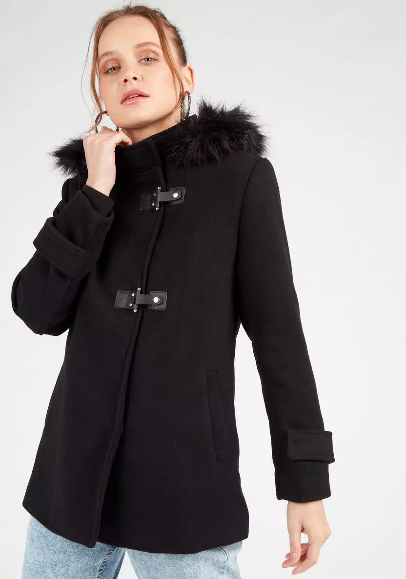 Women's Mango Faux Fur Hooded Wool Coat - THE GREY AREA