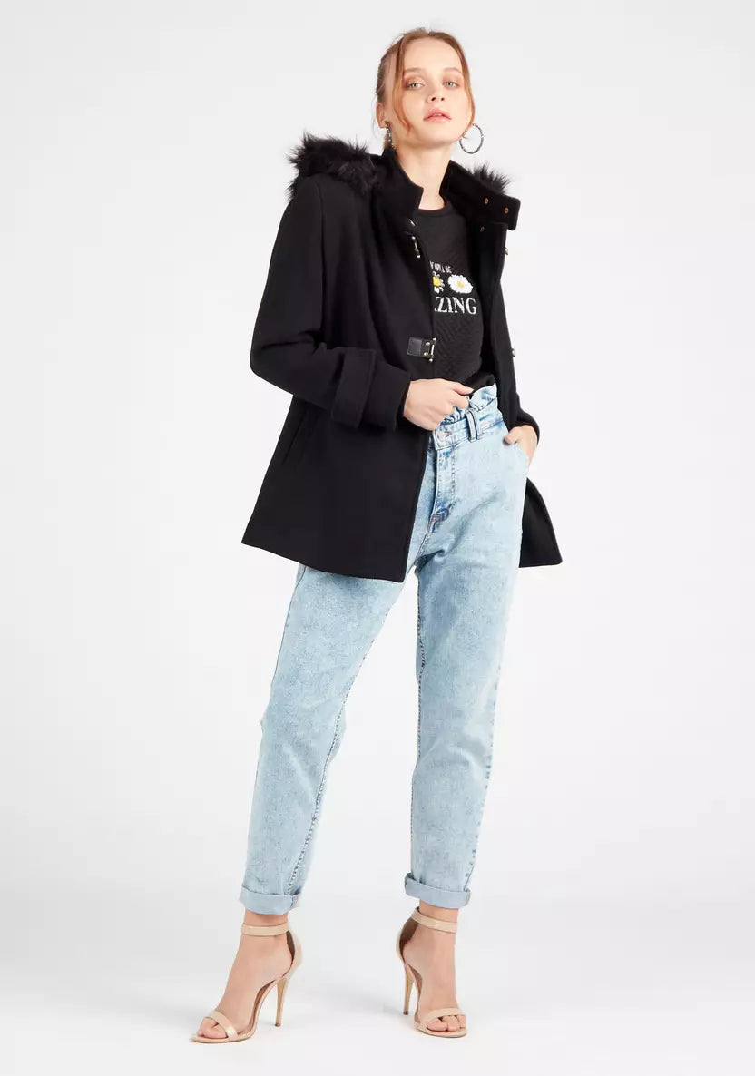 Women's Mango Faux Fur Hooded Wool Coat - THE GREY AREA