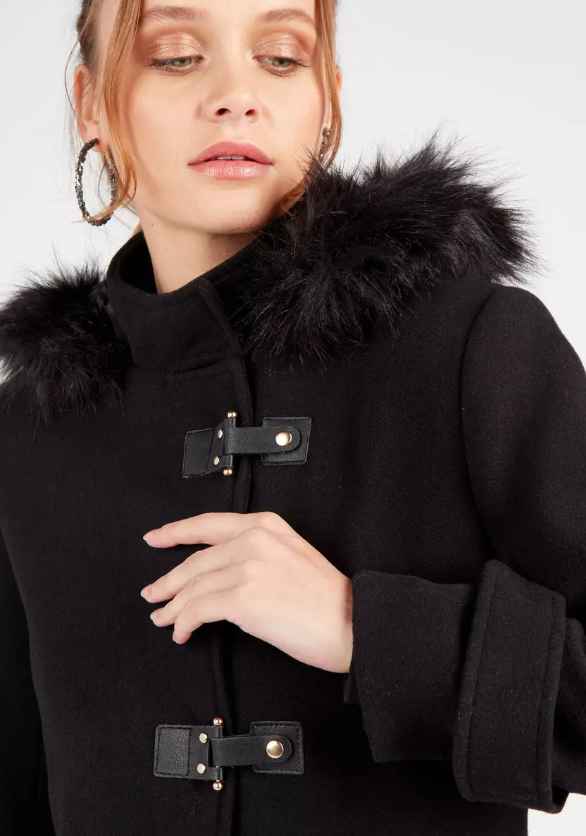 Women's Mango Faux Fur Hooded Wool Coat - THE GREY AREA