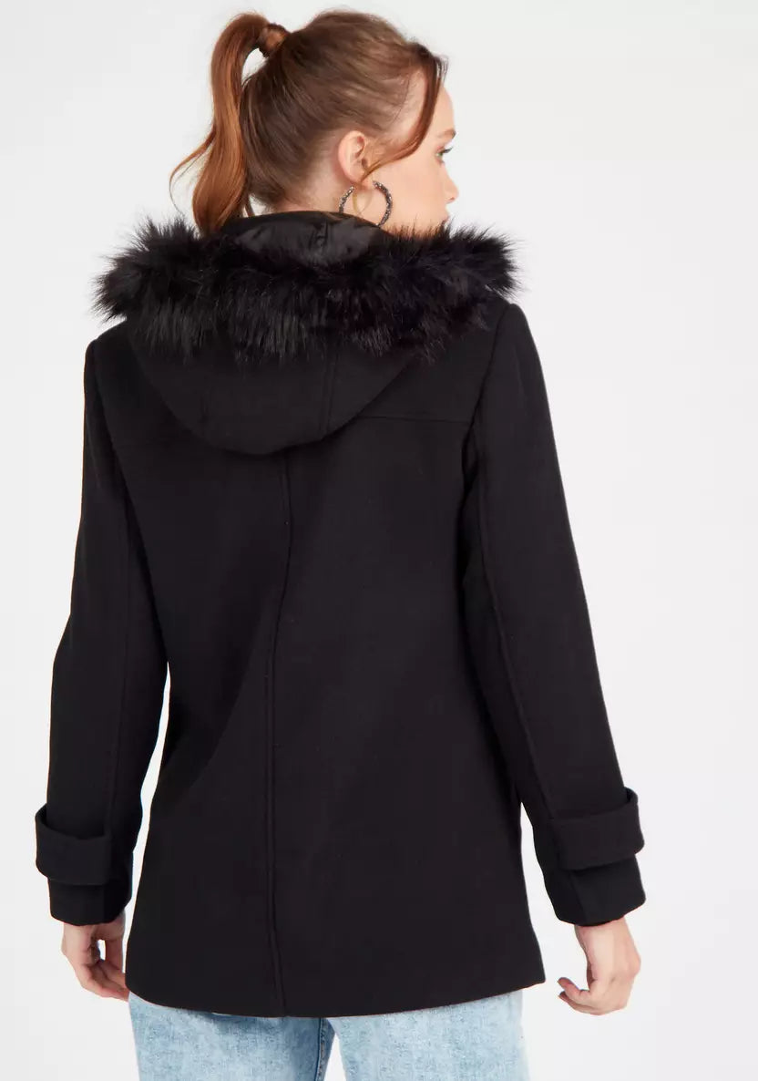 Women's Mango Faux Fur Hooded Wool Coat - THE GREY AREA