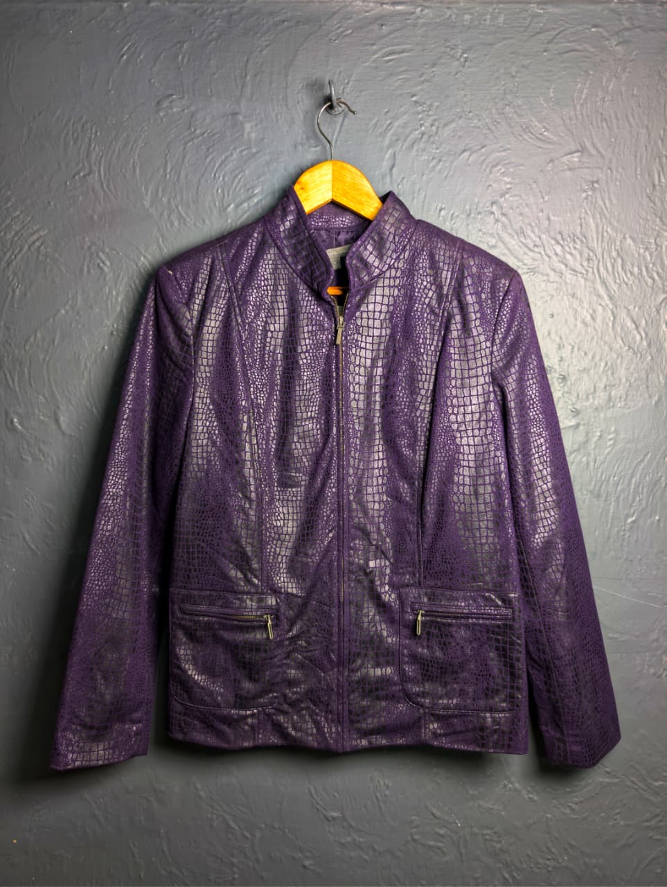 Women's purple faux-croc zip-front jacket