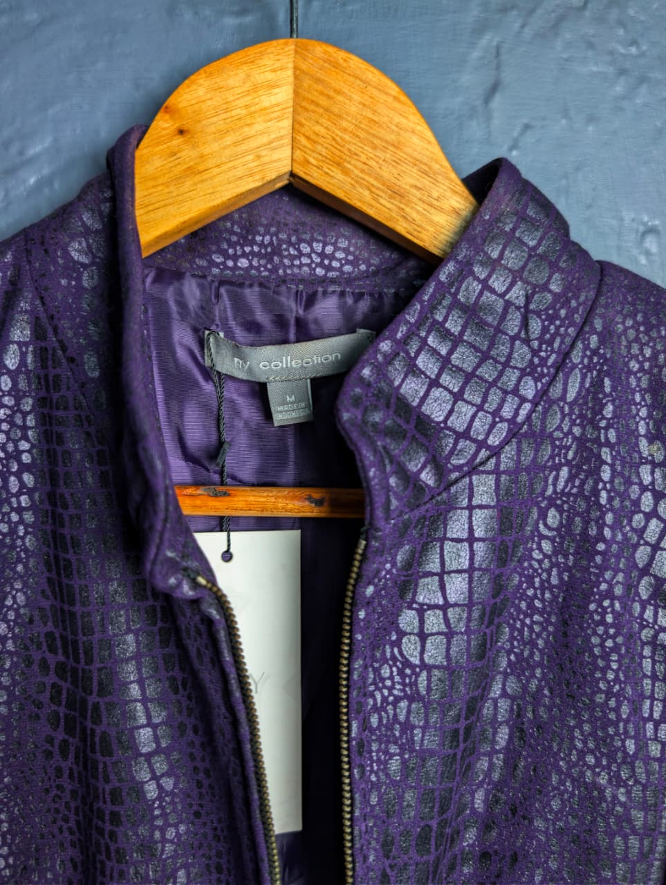 Women's purple faux-croc zip-front jacket