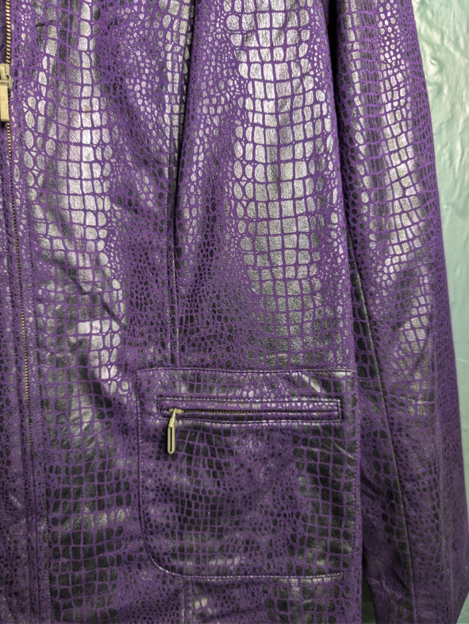 Women's purple faux-croc zip-front jacket