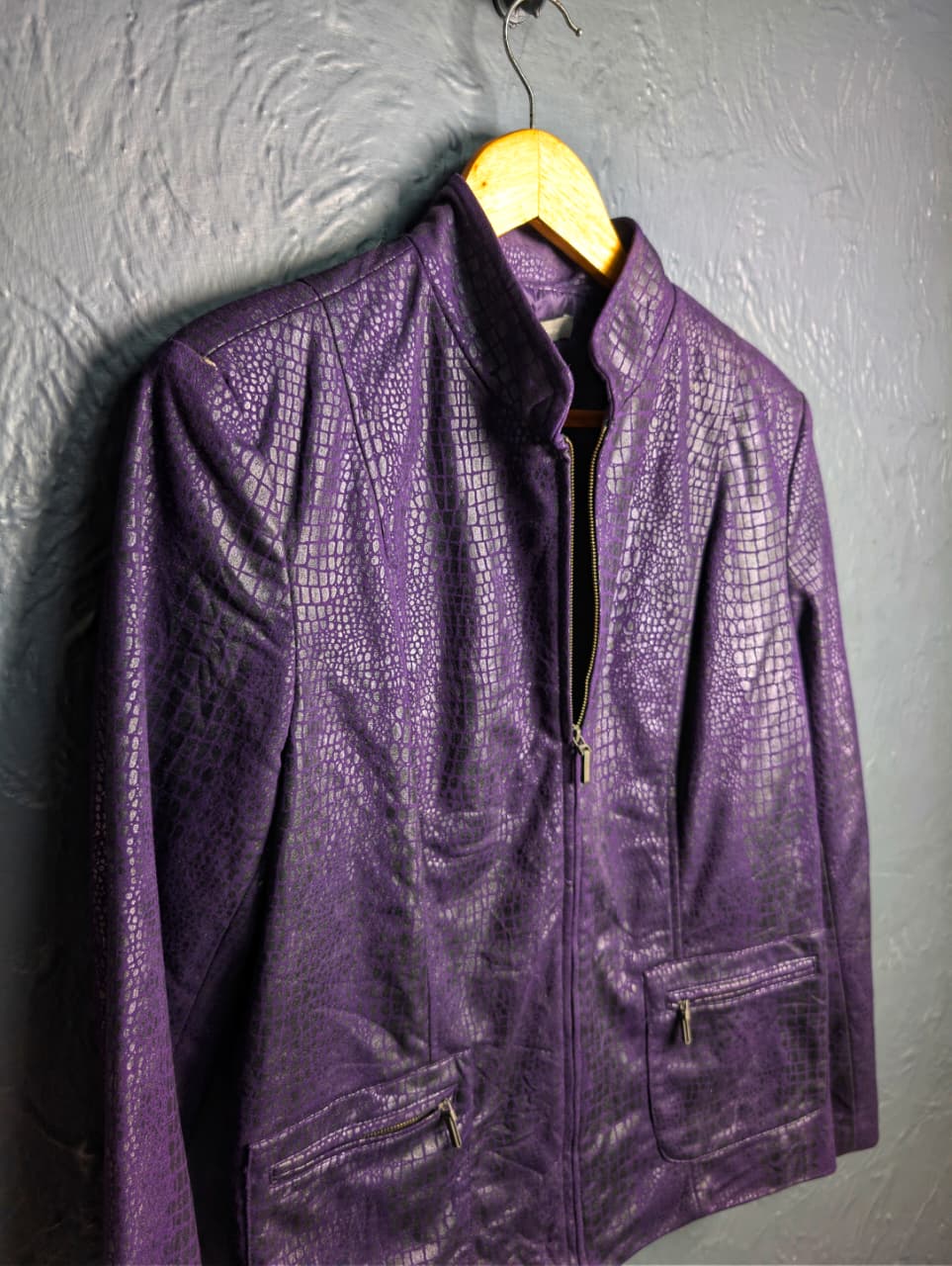 Women's purple faux-croc zip-front jacket